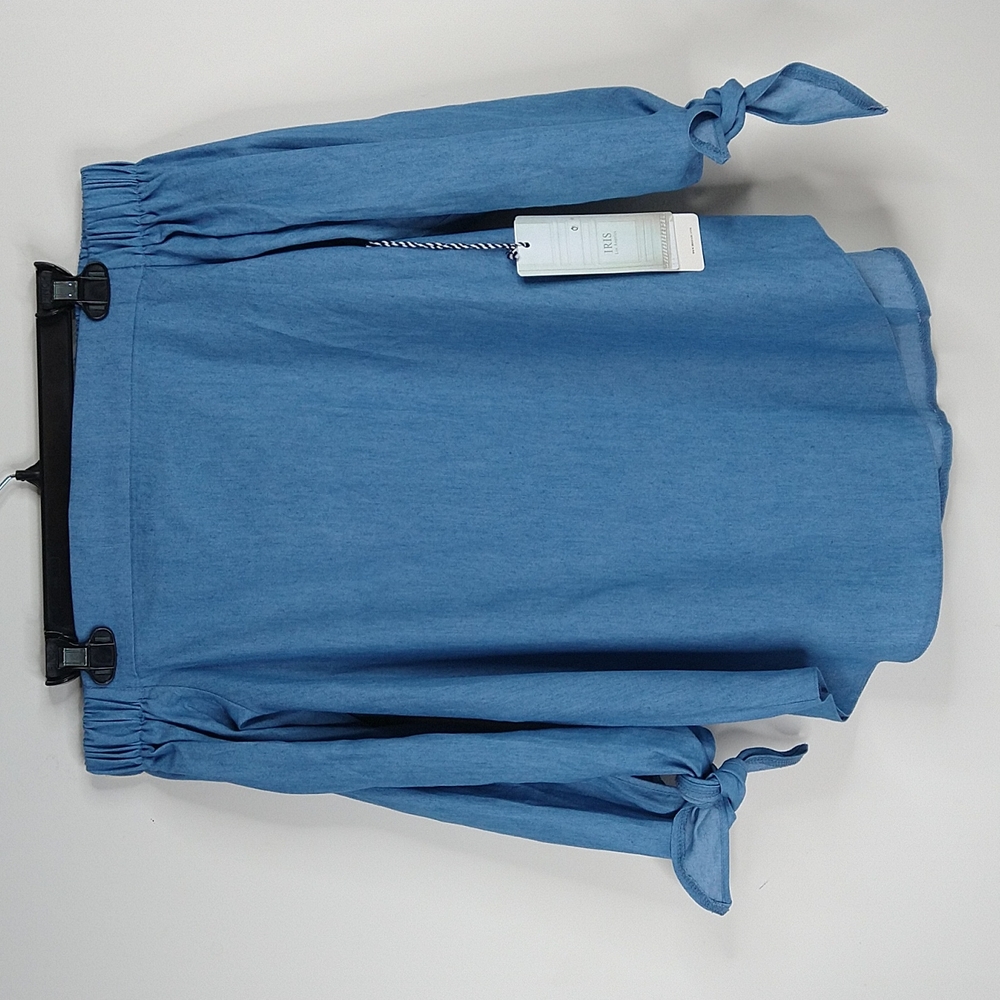 Iris Chambray Off Shoulder Tie Sleeves Top Size: L